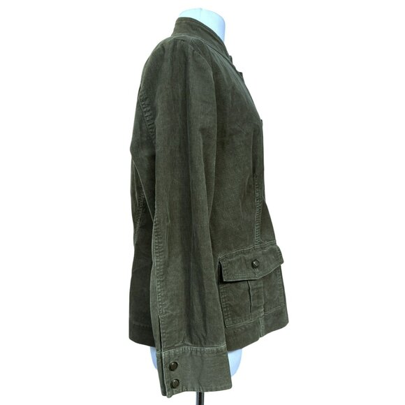 Context Woman Corduroy Jacket Sz 1X Olive Cotton Patch Pockets Stand-Up Collar - Picture 4 of 6
